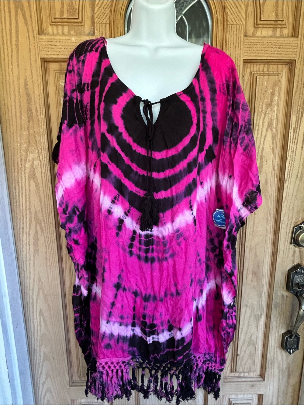 NWT Swimsuits For All Hot Pink and Black Tie-Dye Fringe Tunic 18/20
